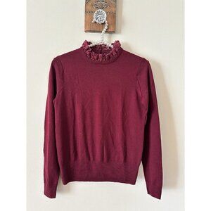 JCrew Womens Size XS Burgundy Merino Wool Sweater Lace Collar